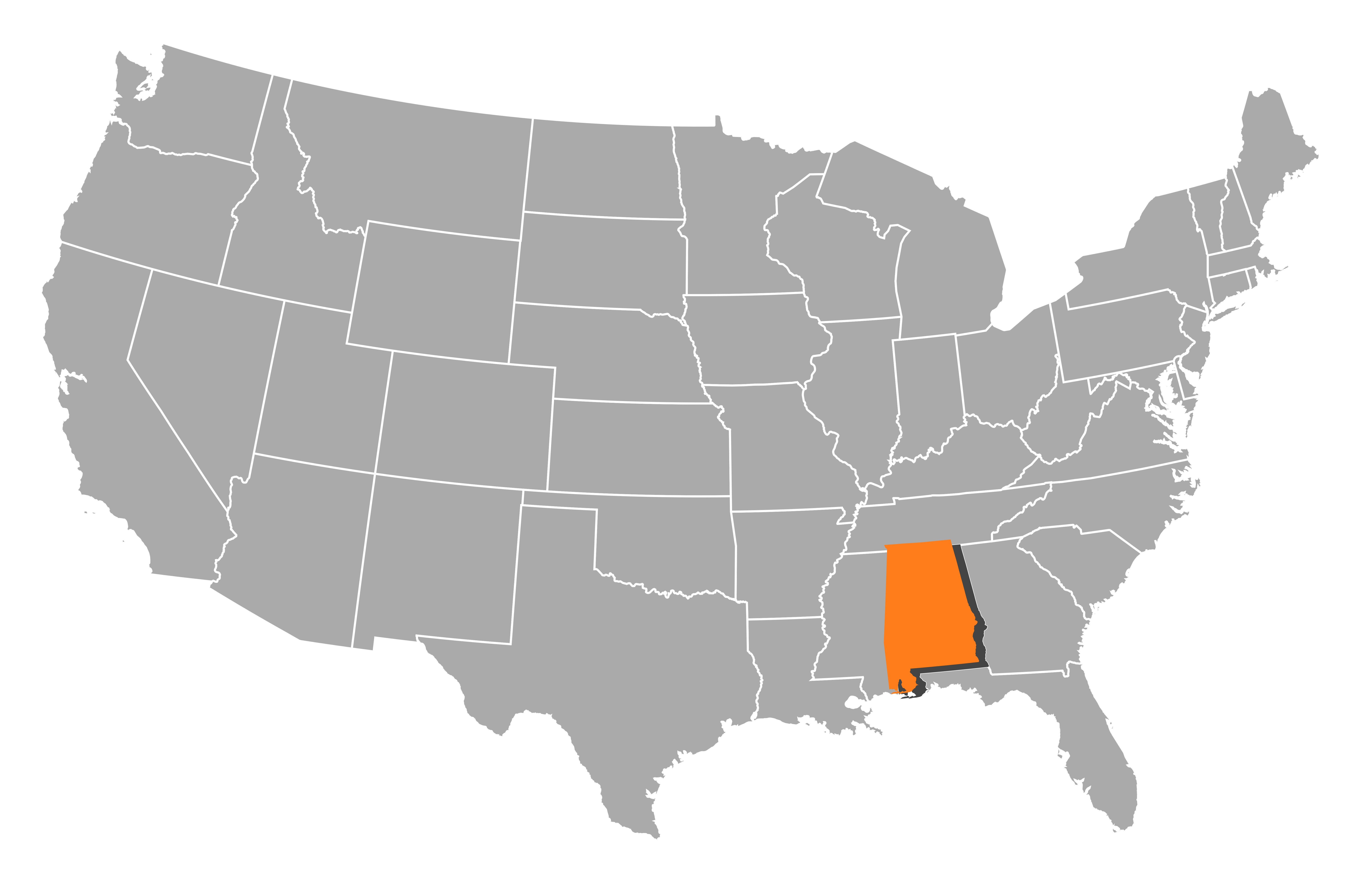Map of the United States with Alabama highlighted
